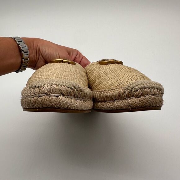 GUCCI GG Marmont Straw Elaphe Matelasse Espadrille Mules Natural Raffia EU 38.5 - Picture 11 of 15